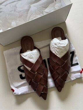 Schutz Woven Brown Leather Pointed Mule
